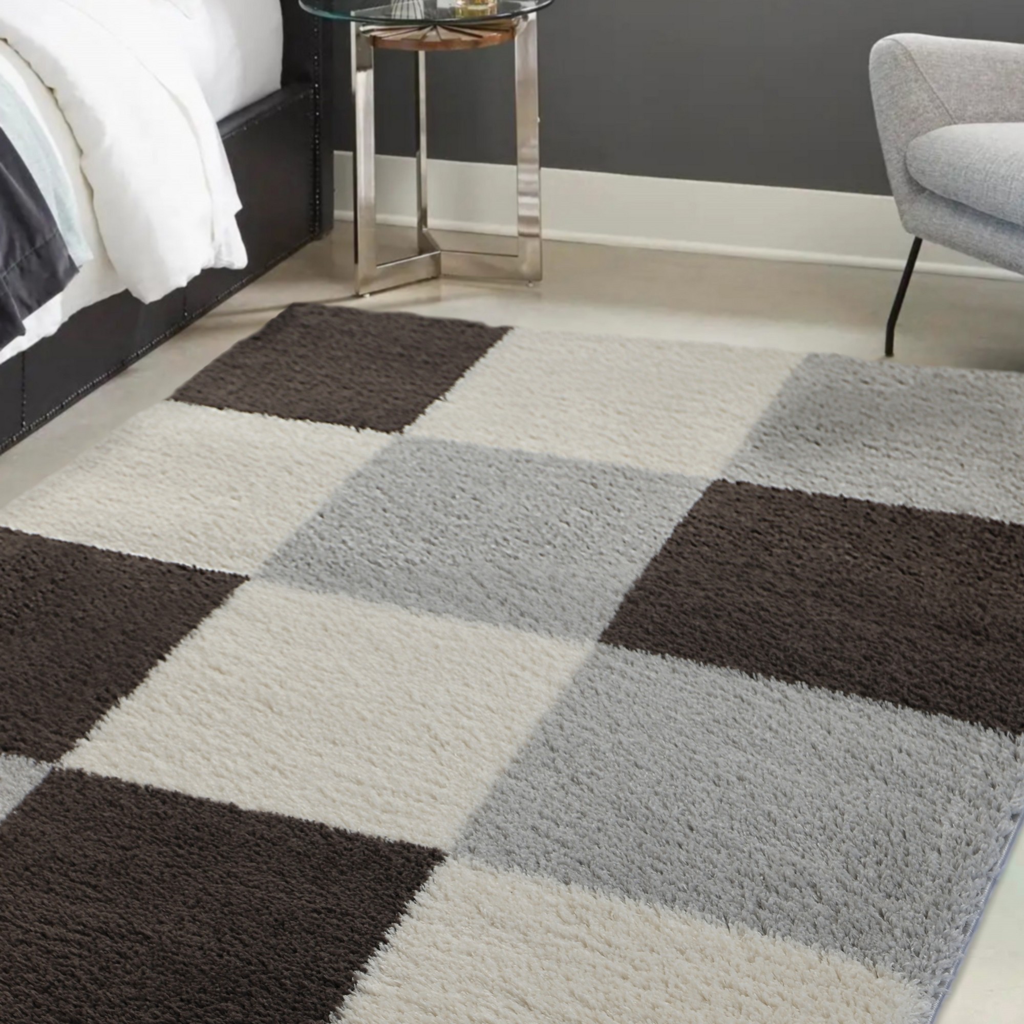 Snug Blocks Shaggy Geometric Rugs In Grey